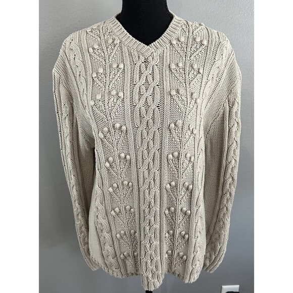 Cabela's Womens Large Silk Blend Cable Knit Pullover Sweater Knit Long Sleeve - Picture 1 of 6